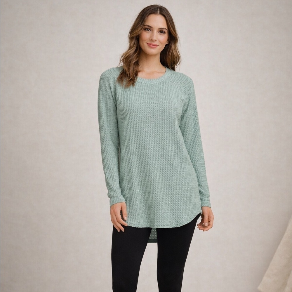 American Eagle Waffle Knit Tunic Top Small Sage Green Long Sleeve Casual Cozy